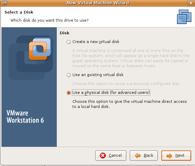 VMware Disk Selection